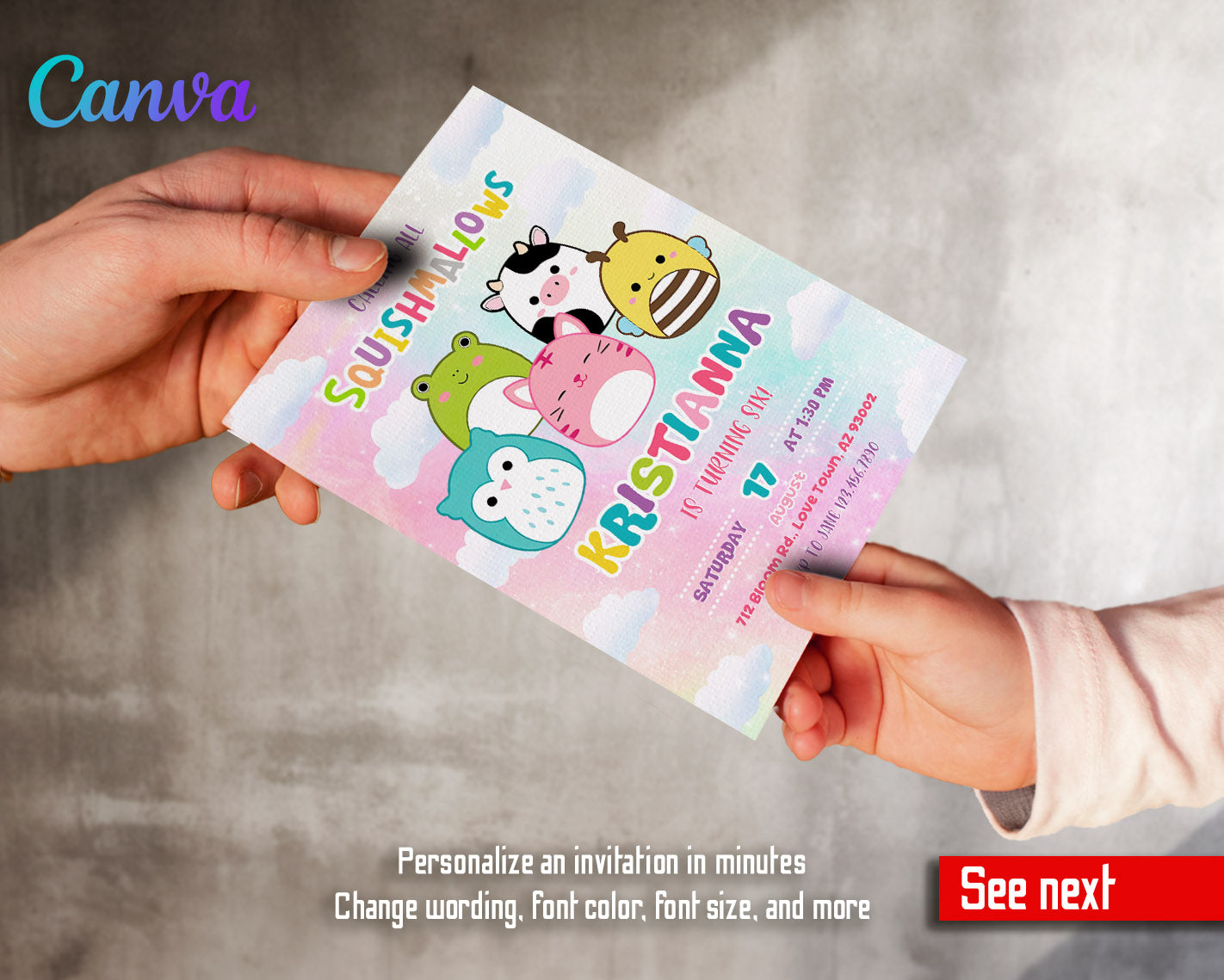 Squishmallows  customizable invitation template | Share or Print |  | EO828