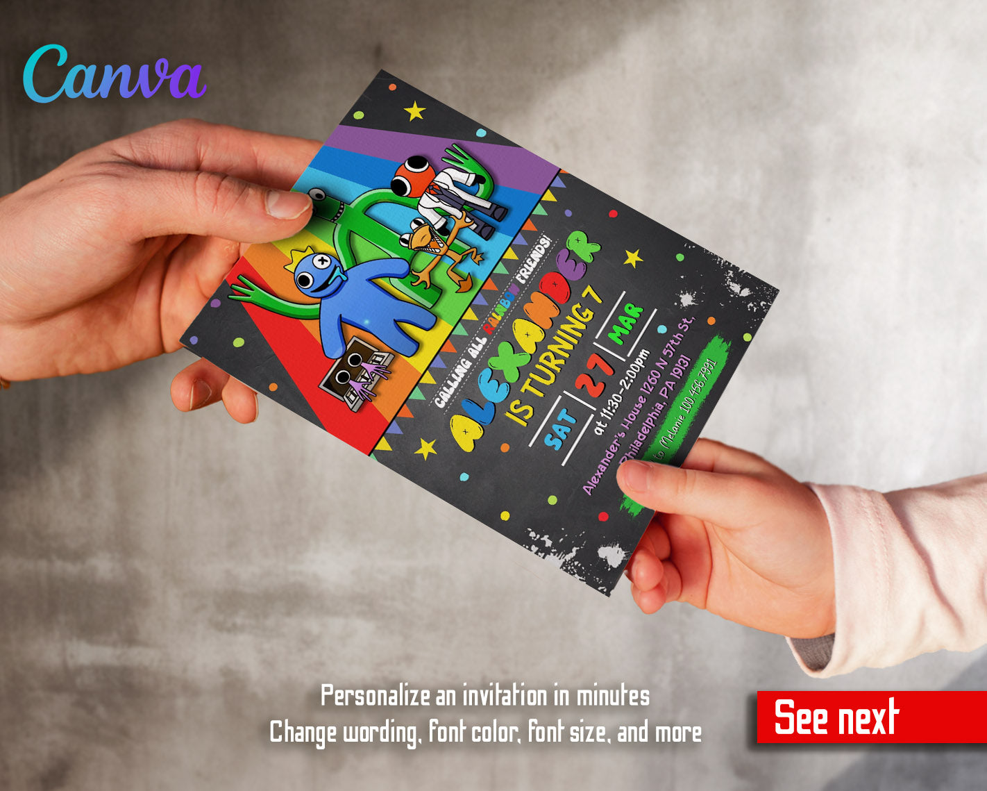 Rainbow Friends  customizable invitation template | Share or Print |  | TZ924