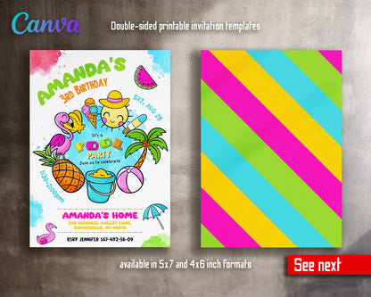 Pool Party customizable invitation template | Share or Print | girl | ZQ413