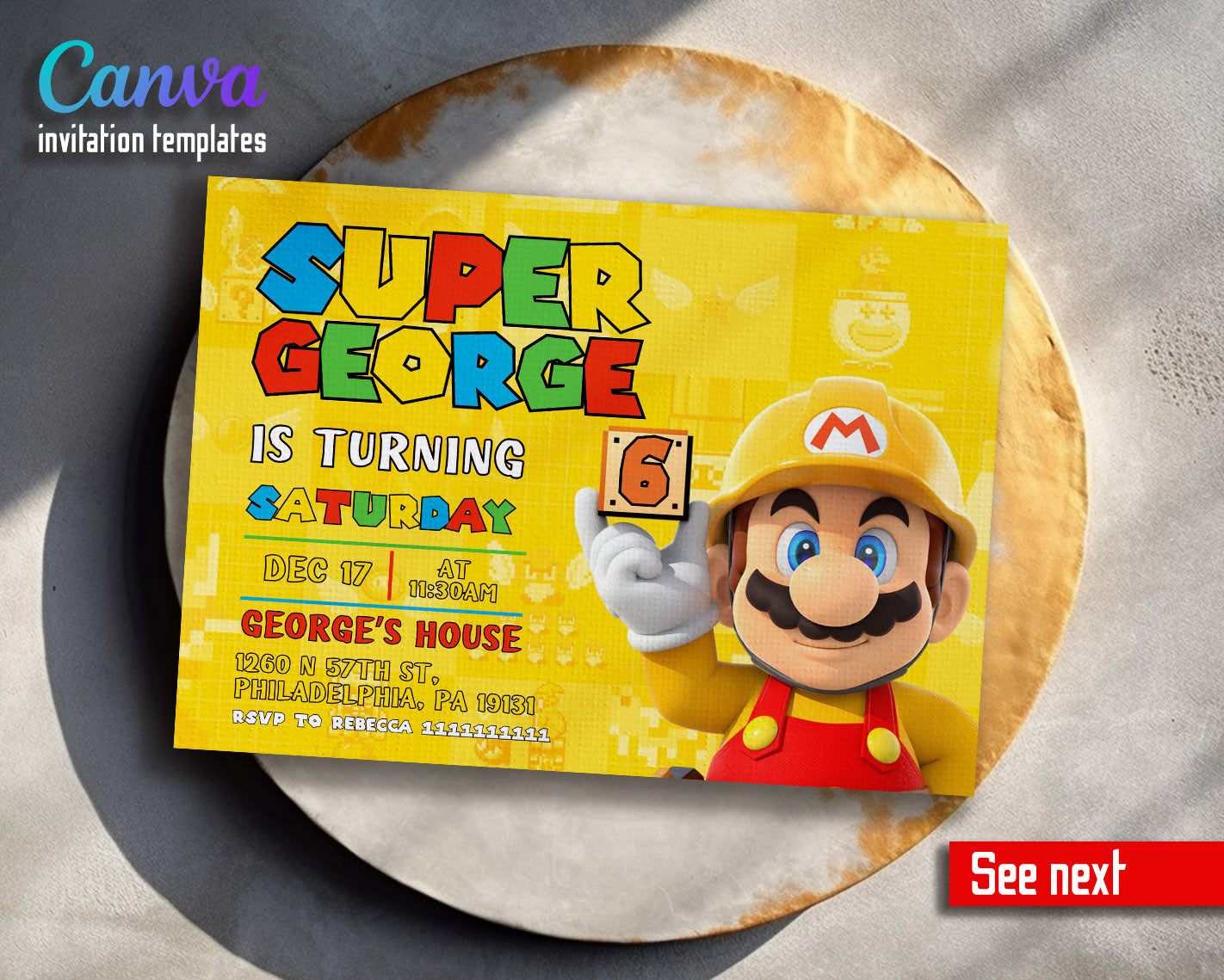 Super Mario Bros  customizable invitation template | Share or Print |  | UD197