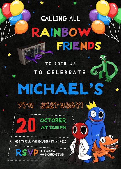 Rainbow Friends  customizable invitation template | Share or Print |  | XE764