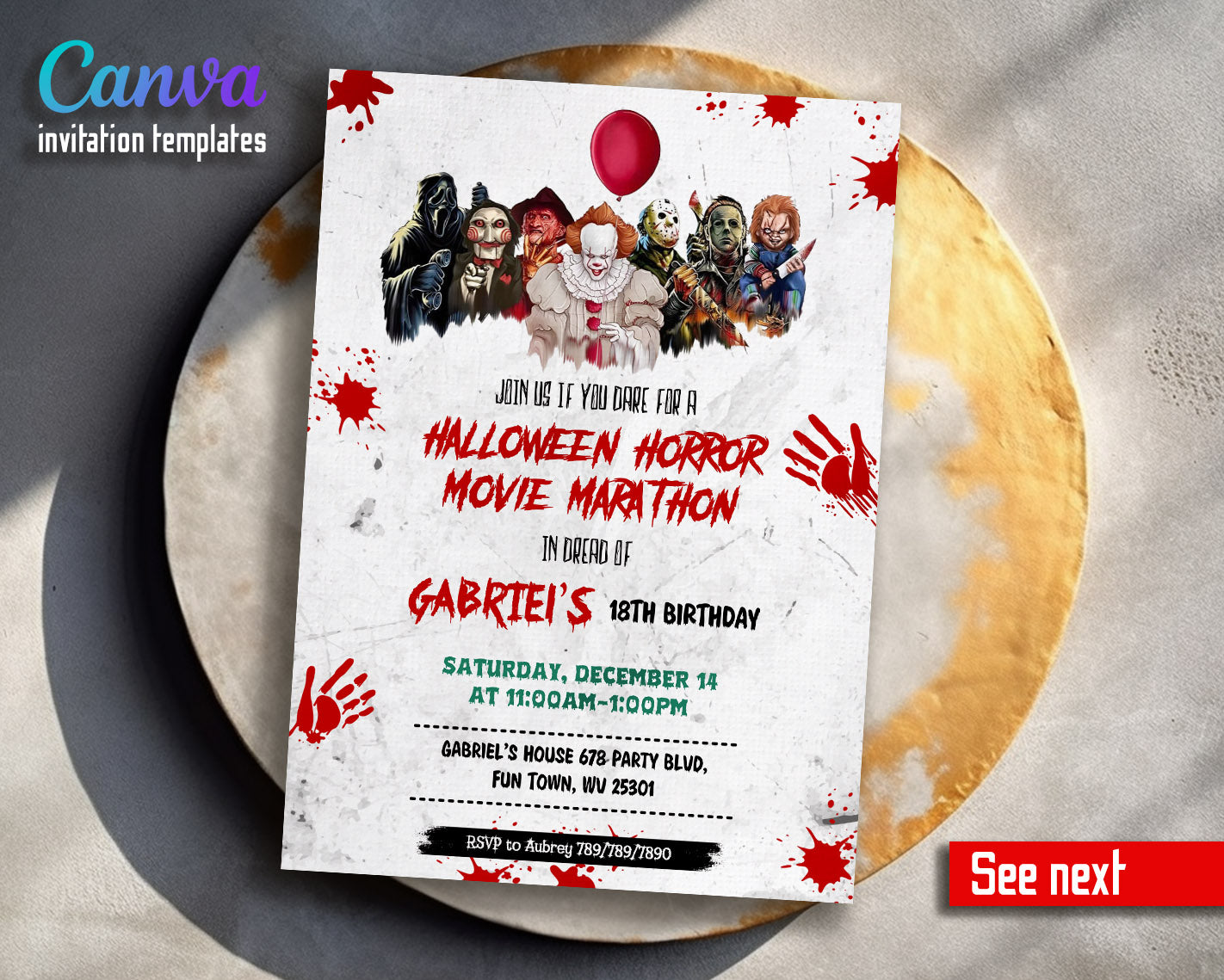 Horror Killer Movie Party  customizable invitation template | Share or Print |  | IO654