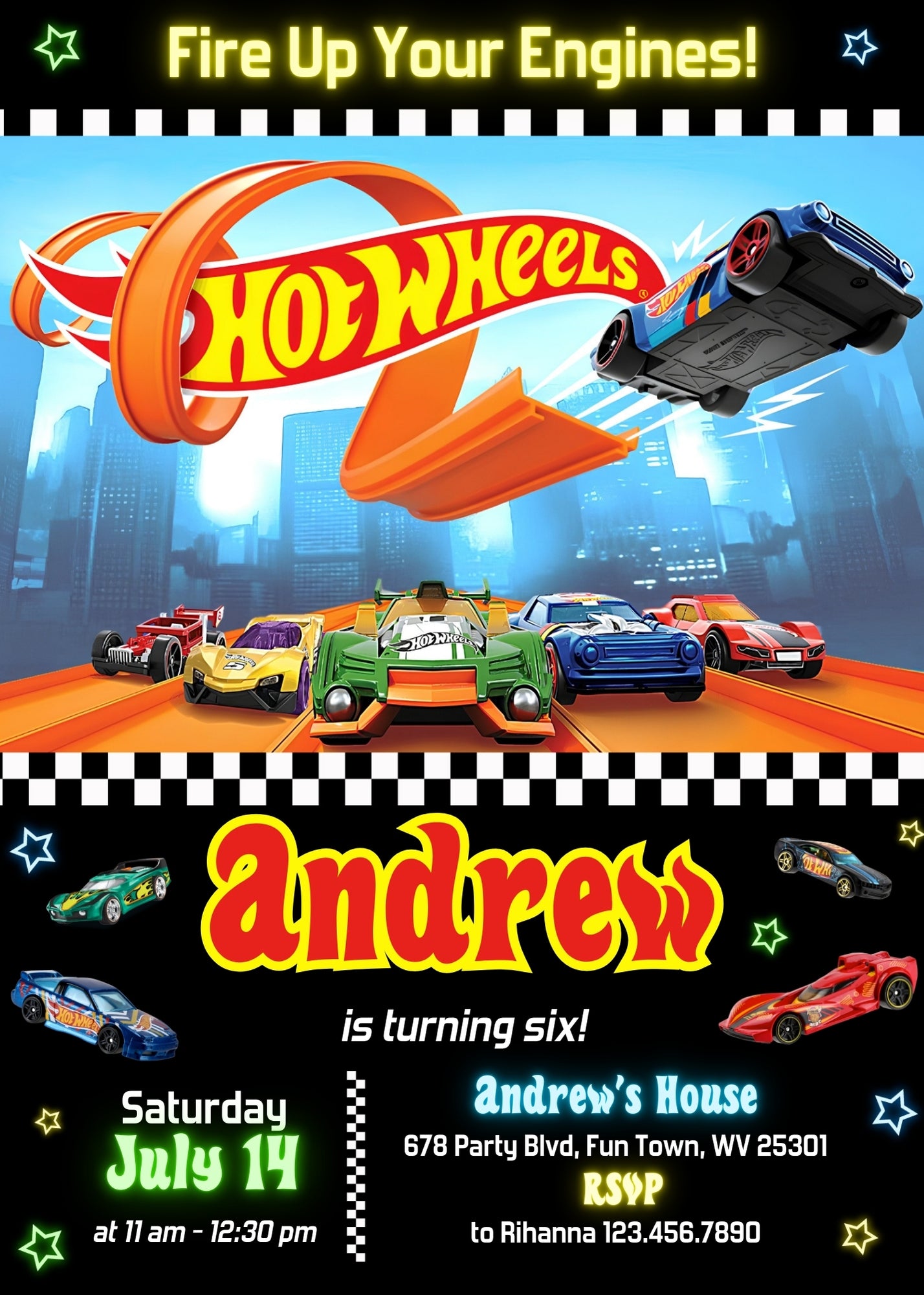 Hot Wheels Racing customizable invitation template | Share or Print | boy | ZA397