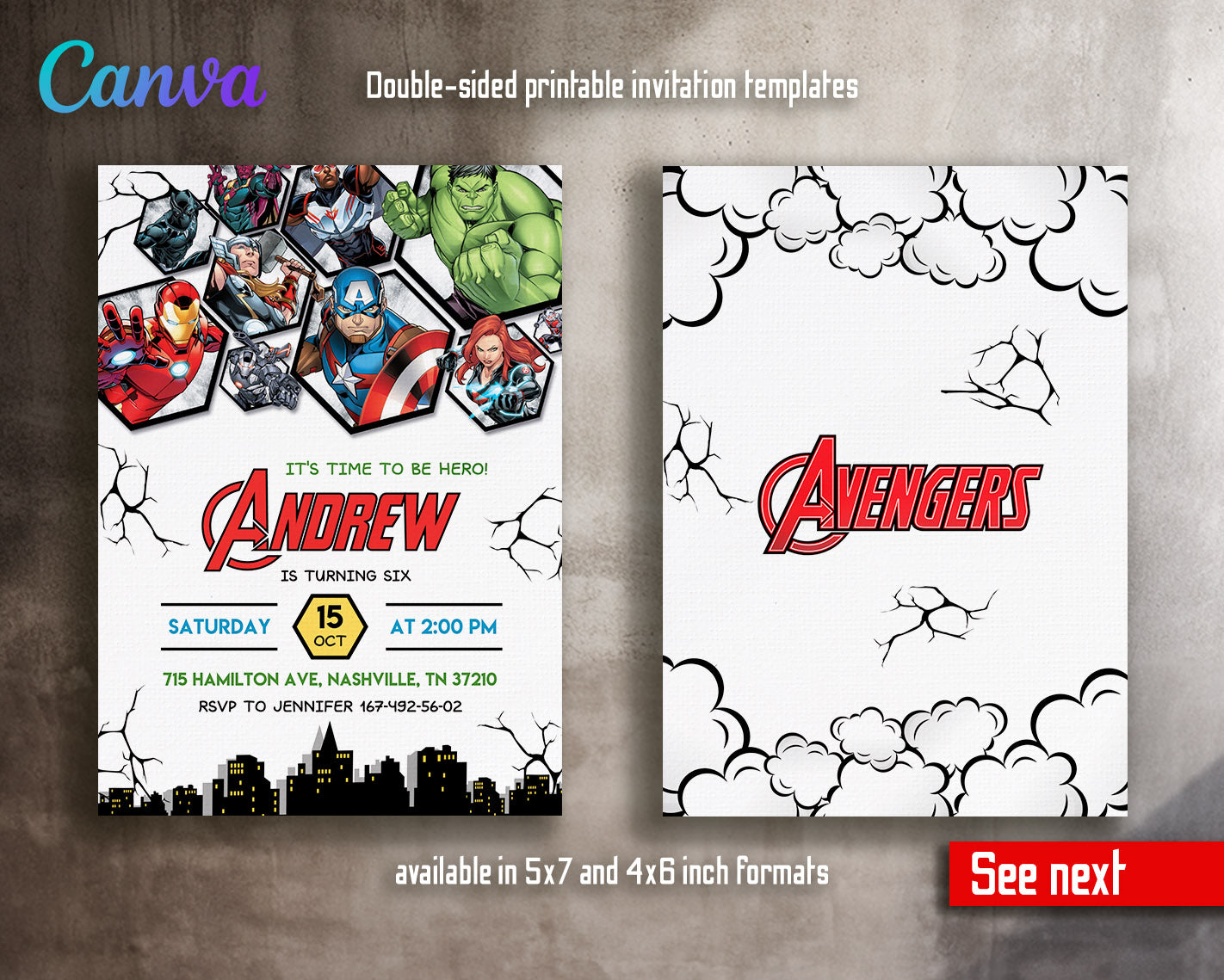 Avengers Marvel Superhero  customizable invitation template | Share or Print | boy | BG888