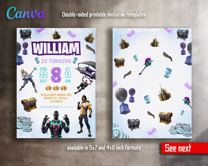 Fortnite gamer customizable invitation template | Share or Print | boy | RP505