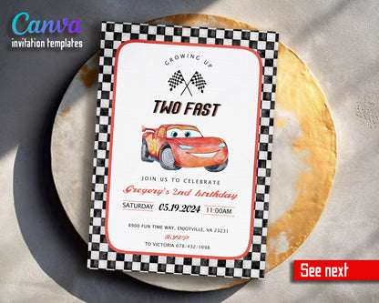 Cars Lightning Mcqueen Two customizable invitation template | Share or Print | boy | DG262