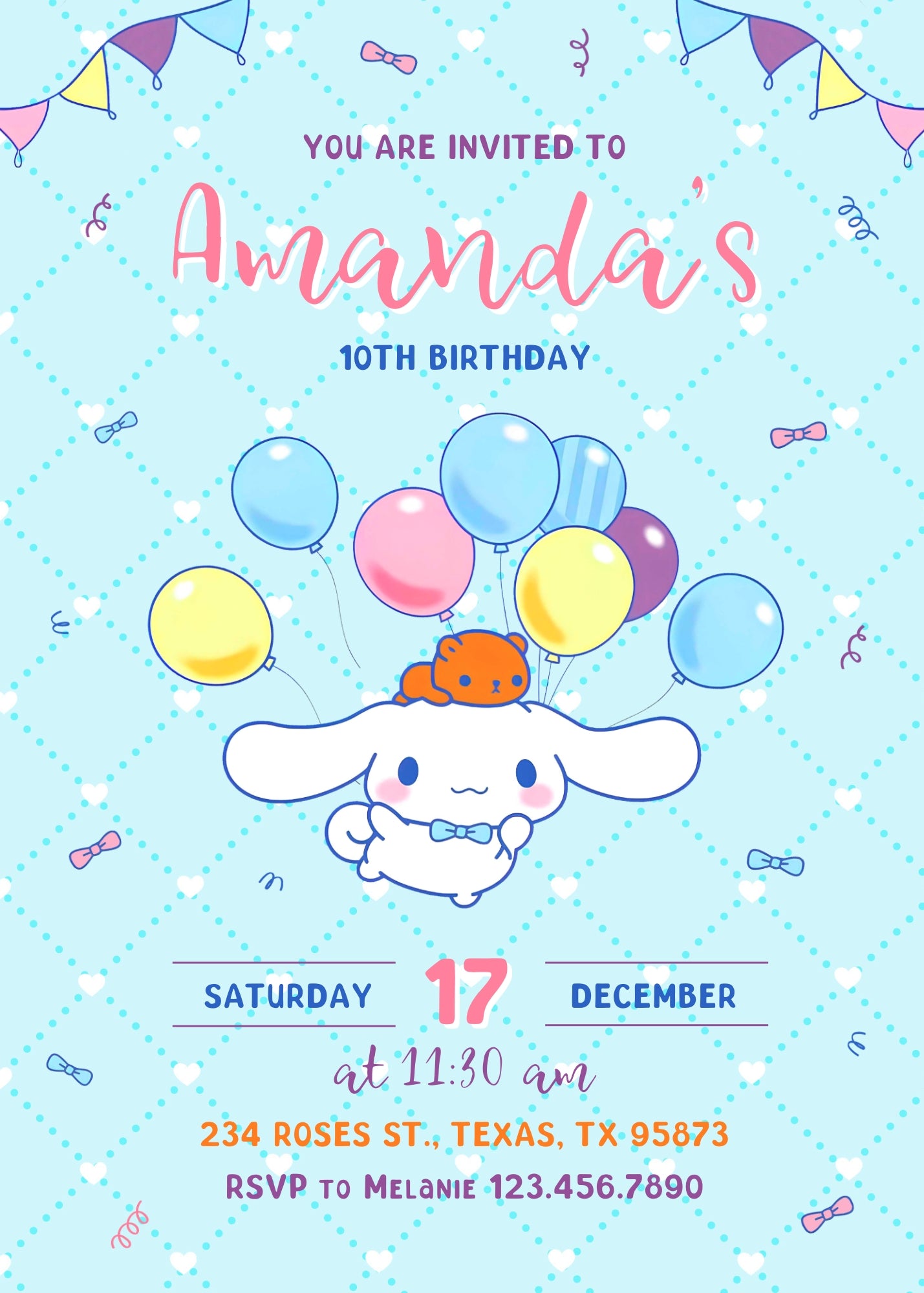 Cinnamoroll Hello Kitty Sanrio  customizable invitation template | Share or Print | girl | QR952