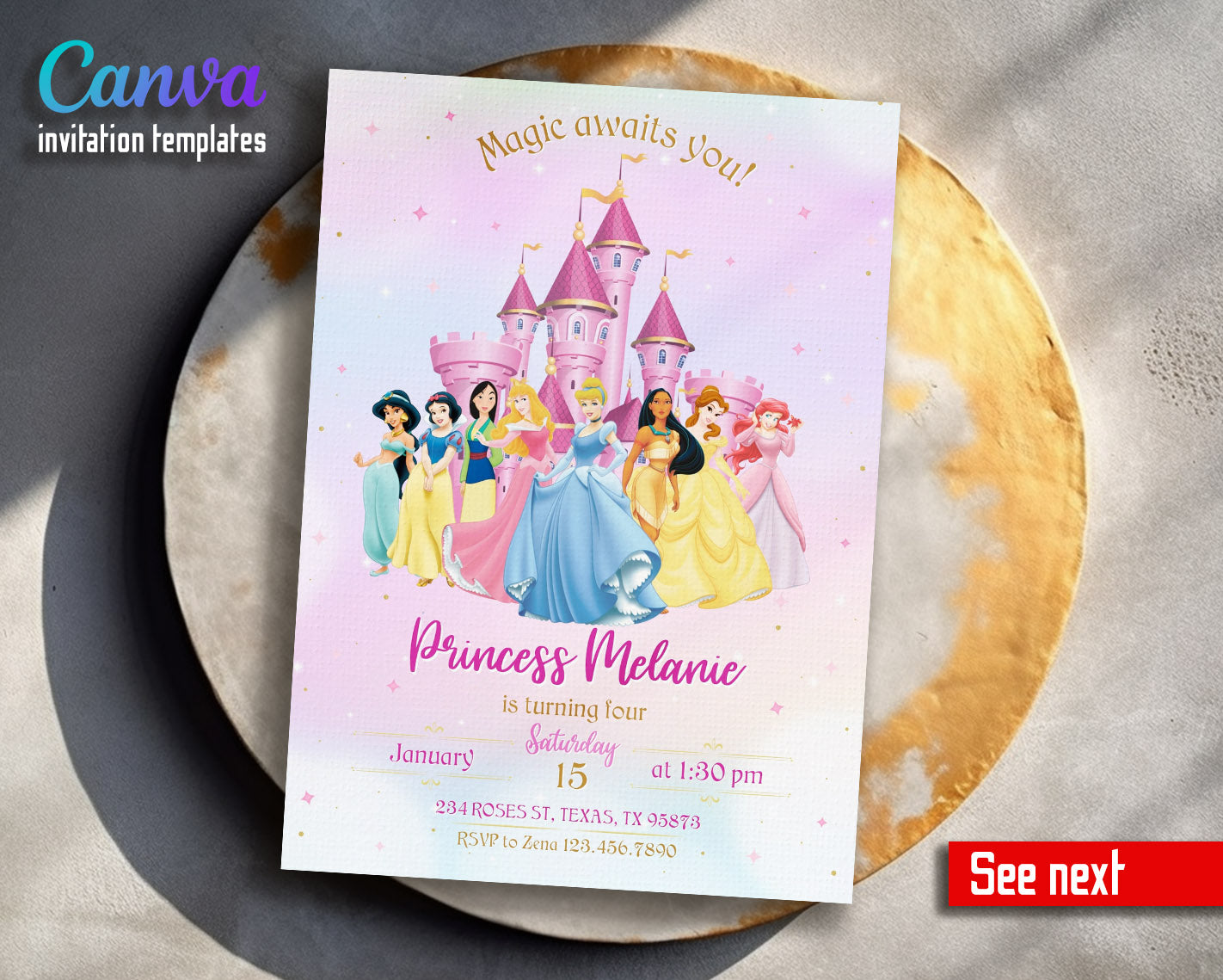 Disney Princess  customizable invitation template | Share or Print | girl | JN401