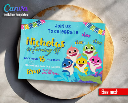 Baby Shark  customizable invitation template | Share or Print |  | UI058