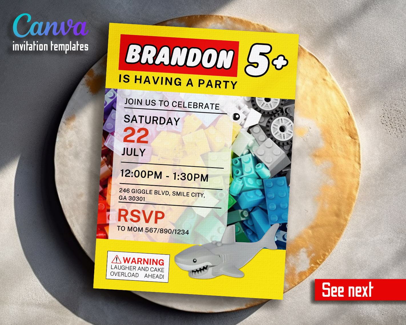 Lego Shark Jaws customizable invitation template | Share or Print |  | NS565