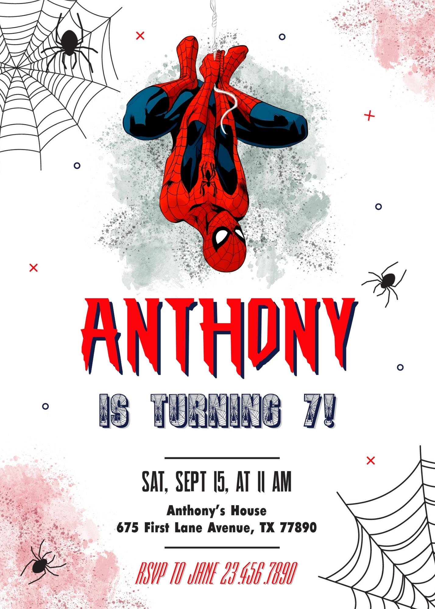 Spiderman customizable invite template boy | instant download | Share or Print | NX456