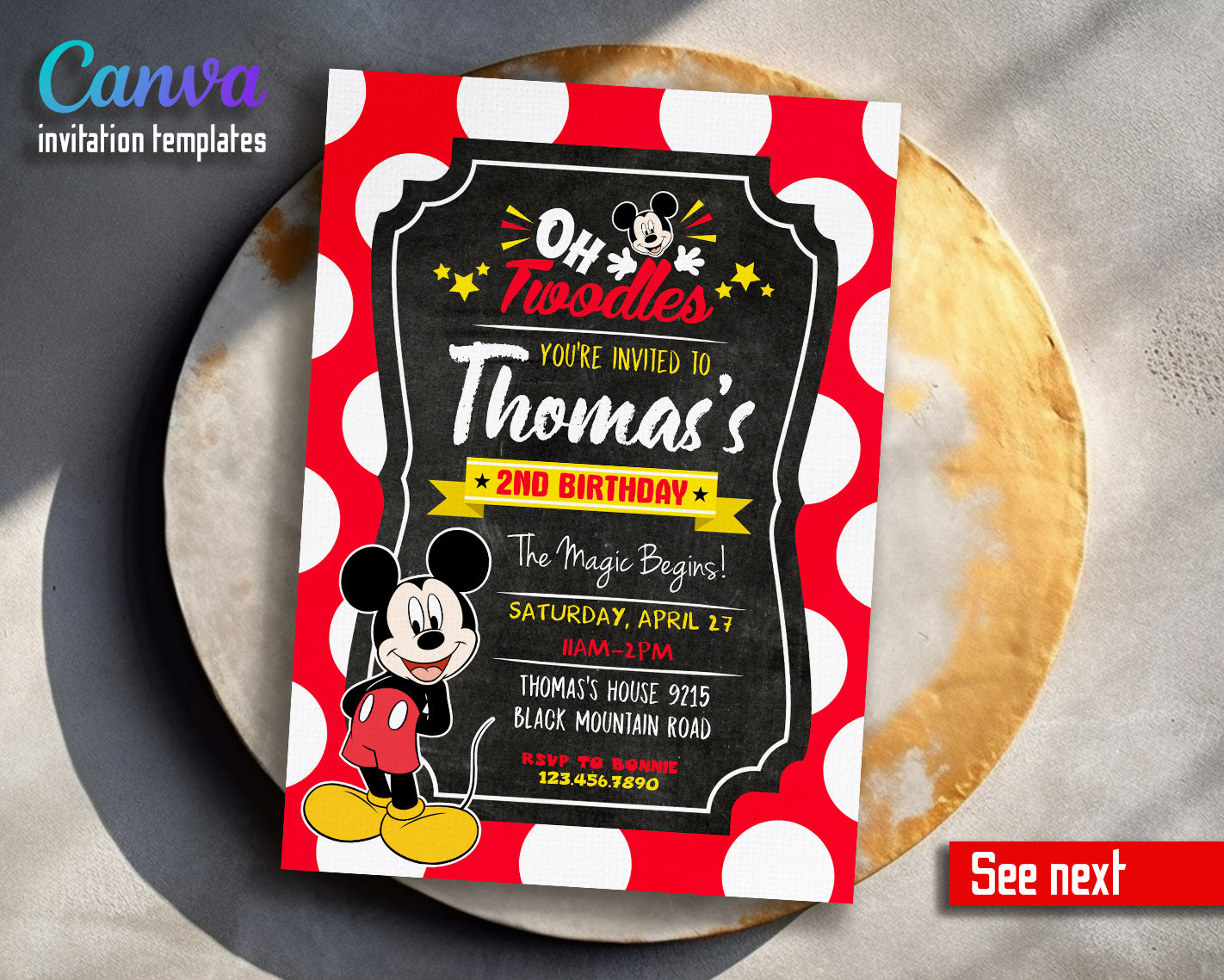 Mickey Mouse 2nd Birthday customizable invitation template | Share or Print |  | NS956