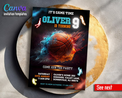 Basketball NBA Slam Dunk  customizable invitation template | Share or Print | boy | GK842