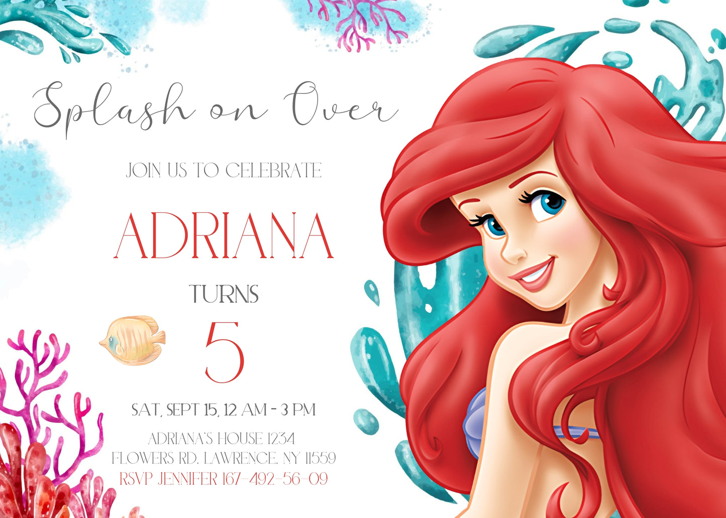 Little Mermaid Ariel customizable invite template girl | instant download | Share or Print | EA206