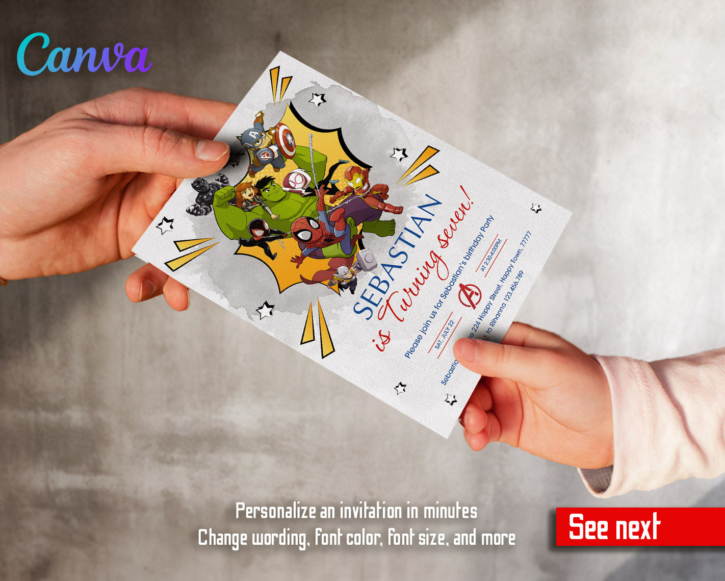 Avengers Marvel Superhero  customizable invitation template | Share or Print | boy | AH350