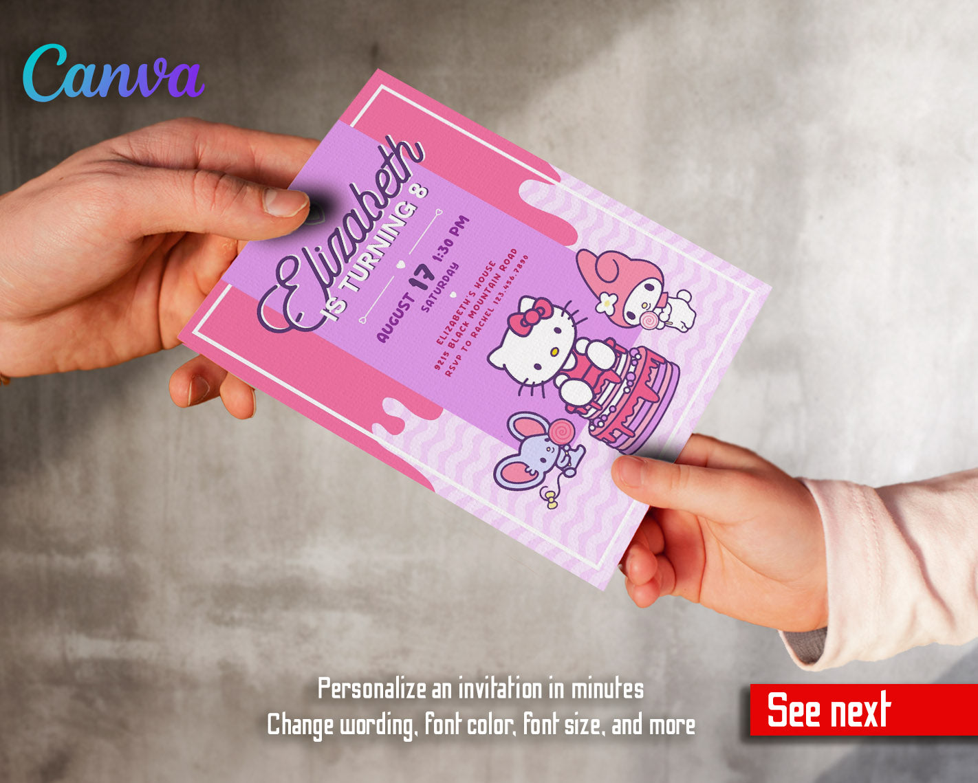 Hello Kitty Sanrio customizable invitation template | Share or Print | | UN728