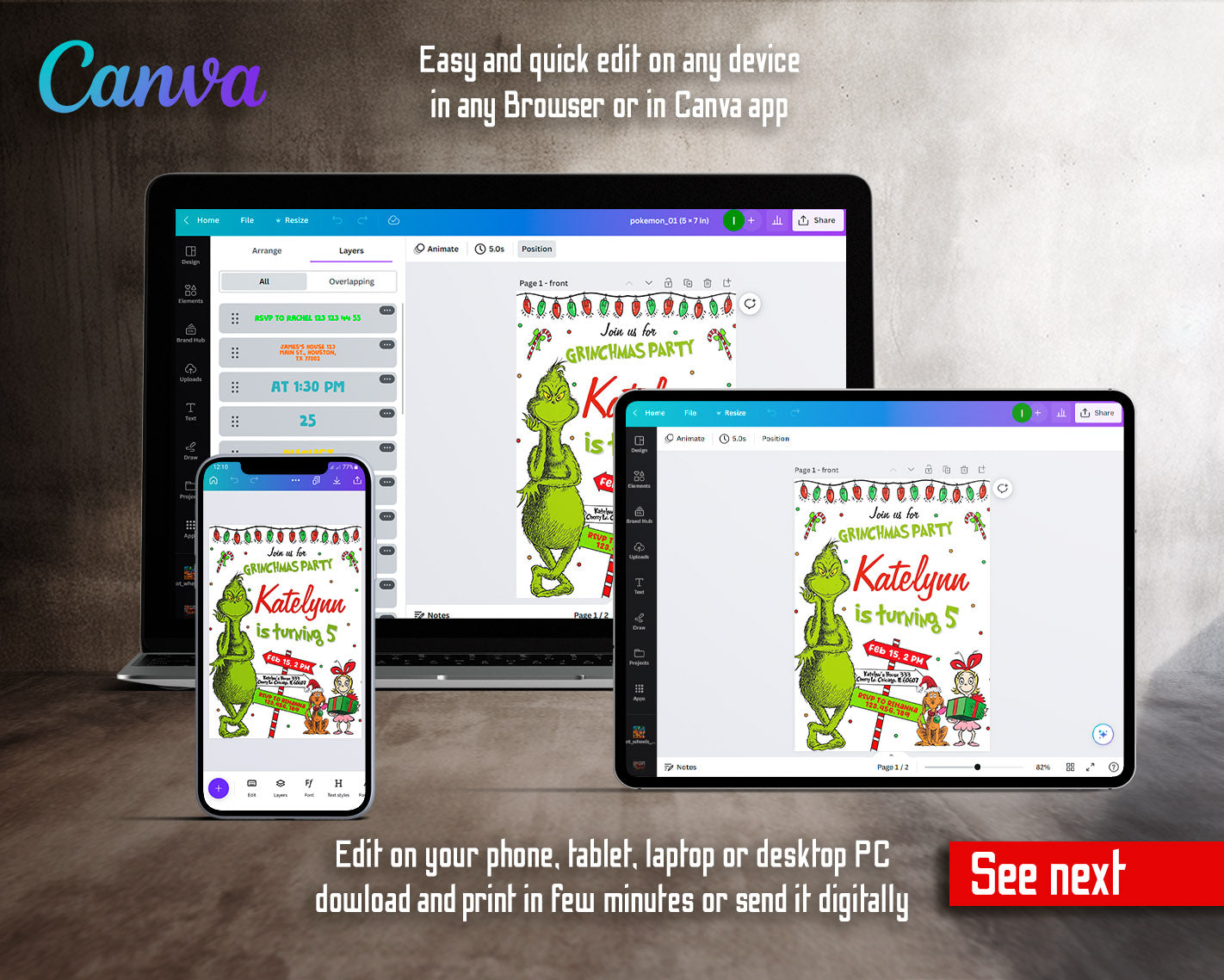 The Grinch  Merry Grinchmas customizable invitation template | Share or Print |  | AZ243