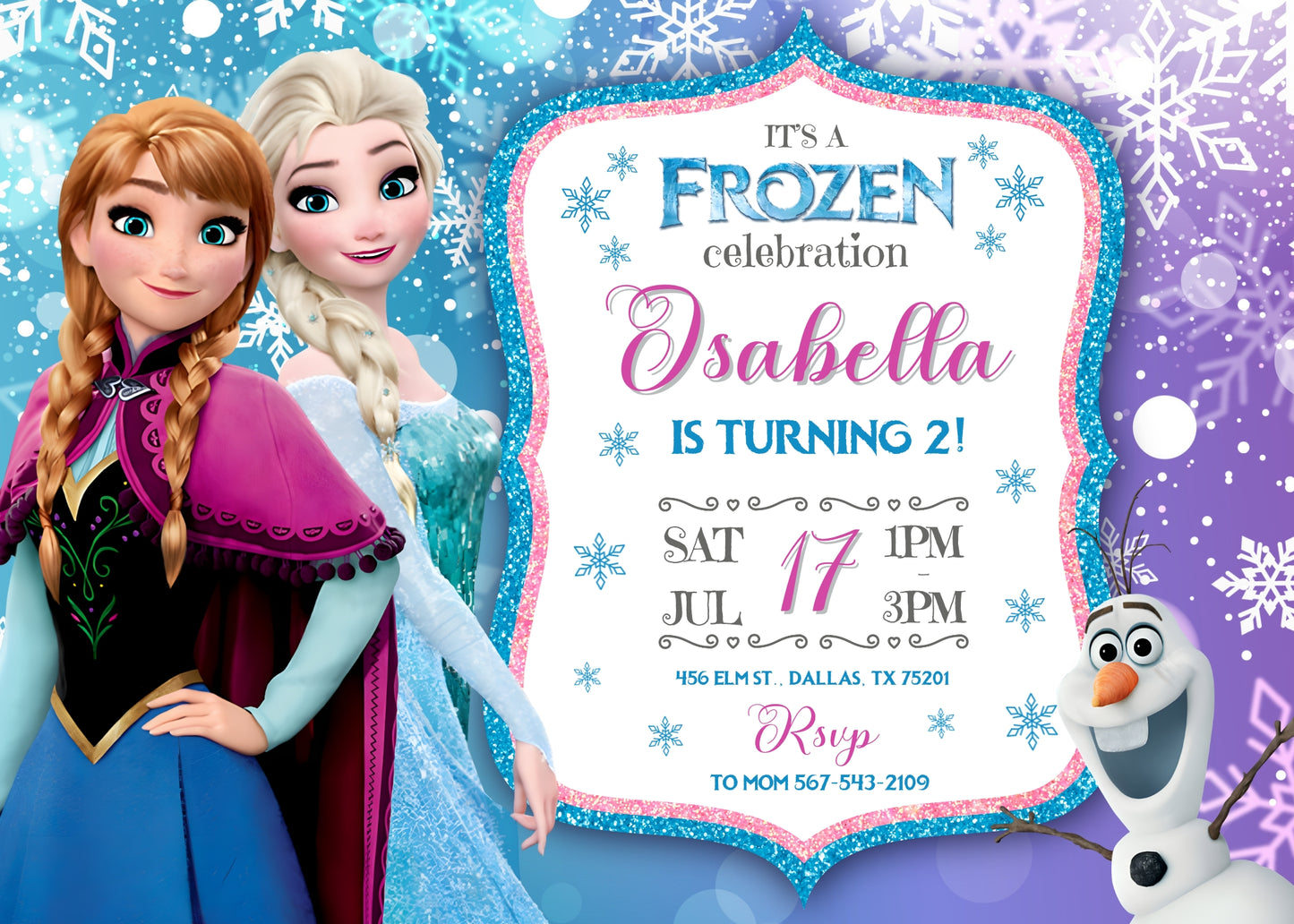 Frozen Elsa  customizable invitation template | Share or Print | girl | RD152