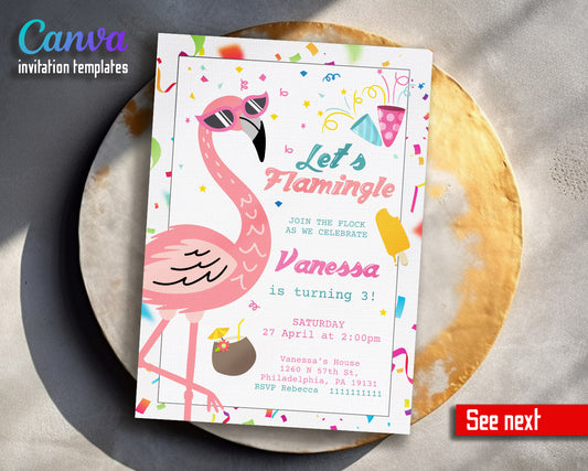 Flamingo Pink customizable invitation template | Share or Print | girl | KI159