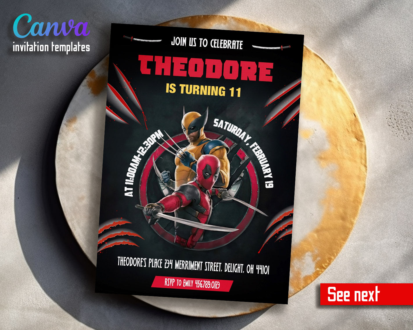 Deadpool Wolverine Marvel  customizable invitation template | Share or Print | boy | TB833