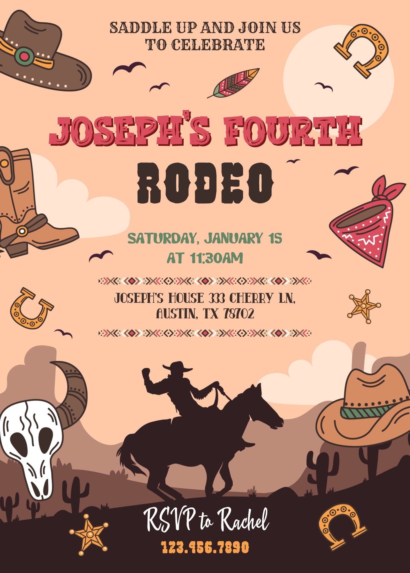 Cowboy Rodeo customizable invitation template | Share or Print | boy | UK727