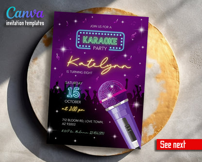 Karaoke Sing Glow customizable invitation template | Share or Print |  | MF569