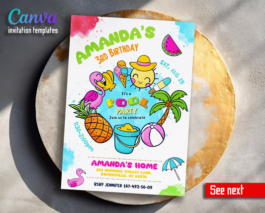 Pool Party customizable invitation template | Share or Print | girl | ZQ413