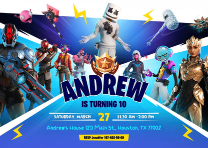 Fortnite gamer   customizable invitation template | Share or Print | boy | LA340