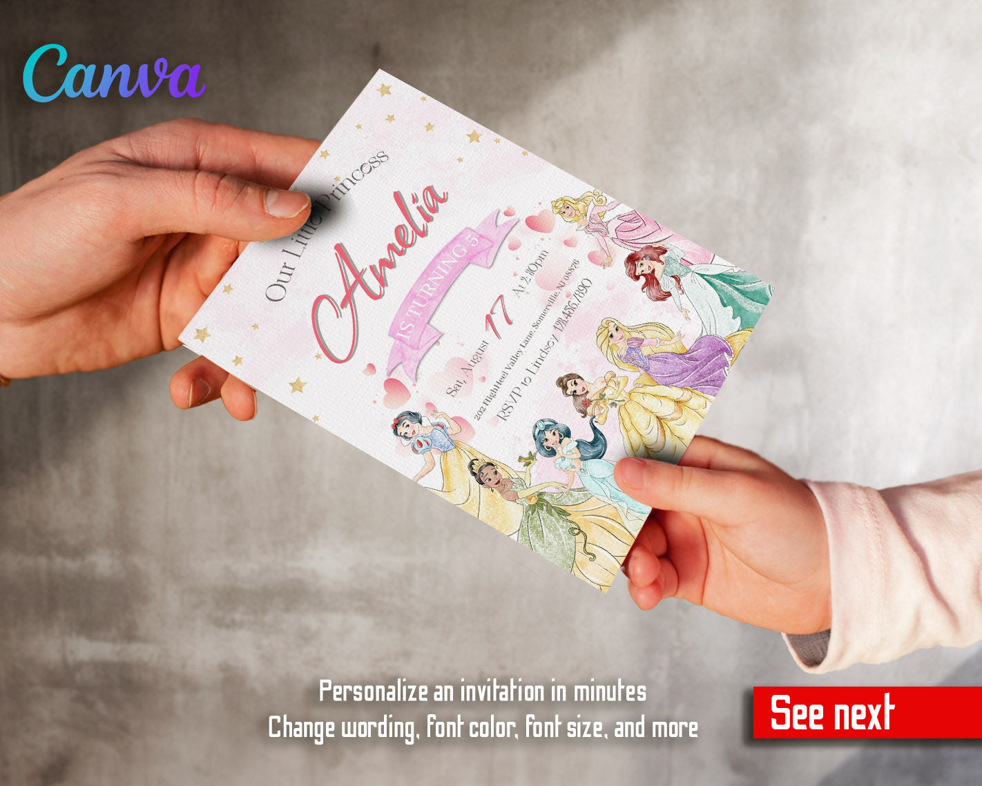 Disney Princess  customizable invitation template | Share or Print | girl | JP612