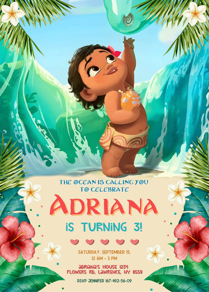 Moana Princess customizable invite template girl | instant download | Share or Print | UY273