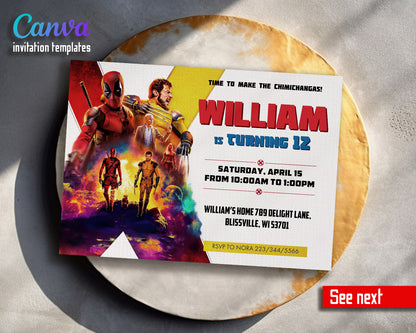 Deadpool Wolverine Marvel  customizable invitation template | Share or Print | boy | LI545