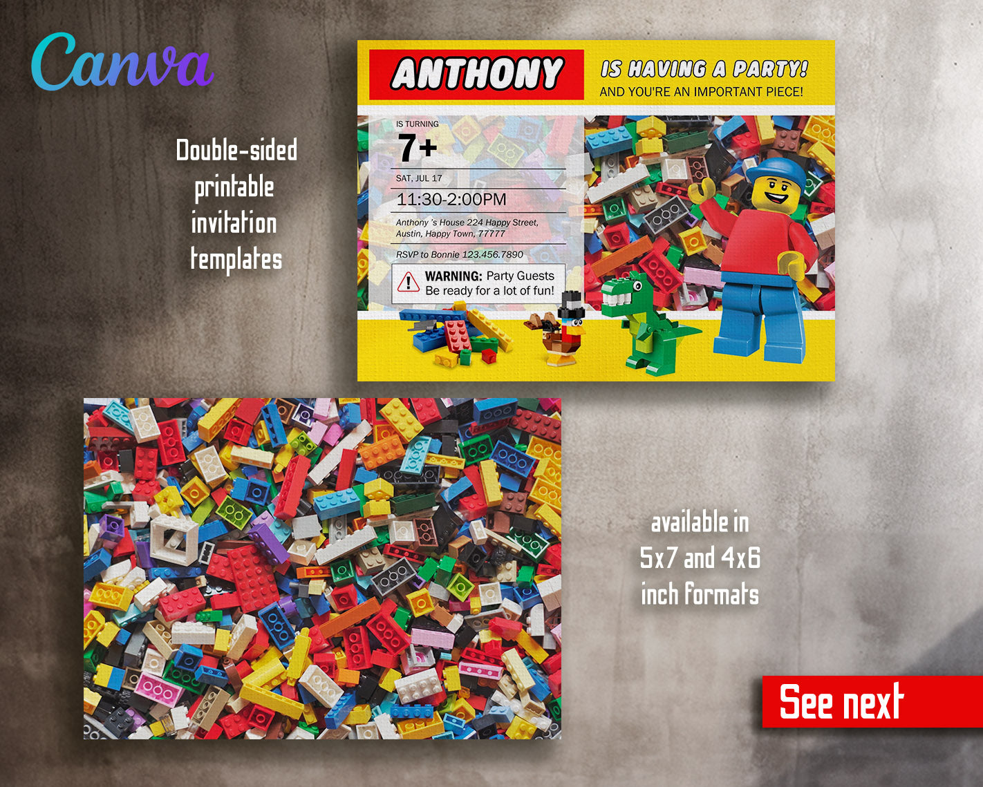 Lego Minifigures  customizable invitation template | Share or Print |  | RD588