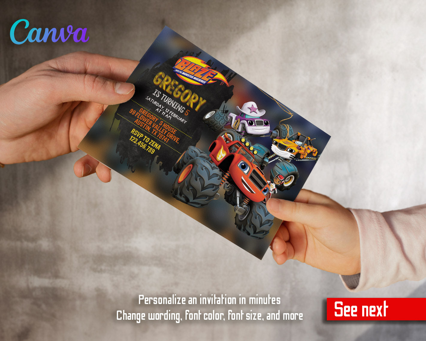 Blaze Monster Machines Trucks  customizable invitation template | Share or Print | boy | MF352