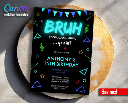 Bruh Music customizable invitation template | Share or Print | boy | HC693