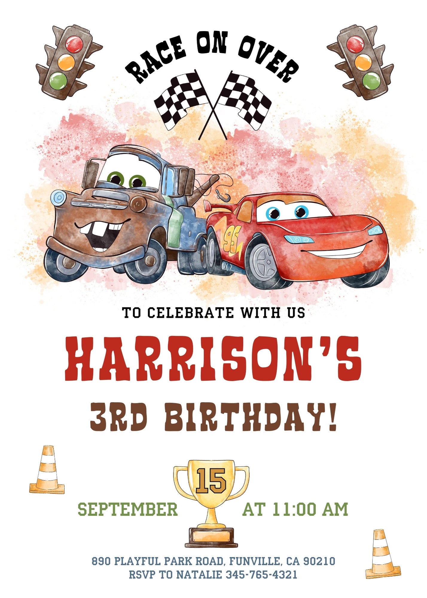 Cars Lightning McQueen customizable invitation template | Share or Print | boy | MV190