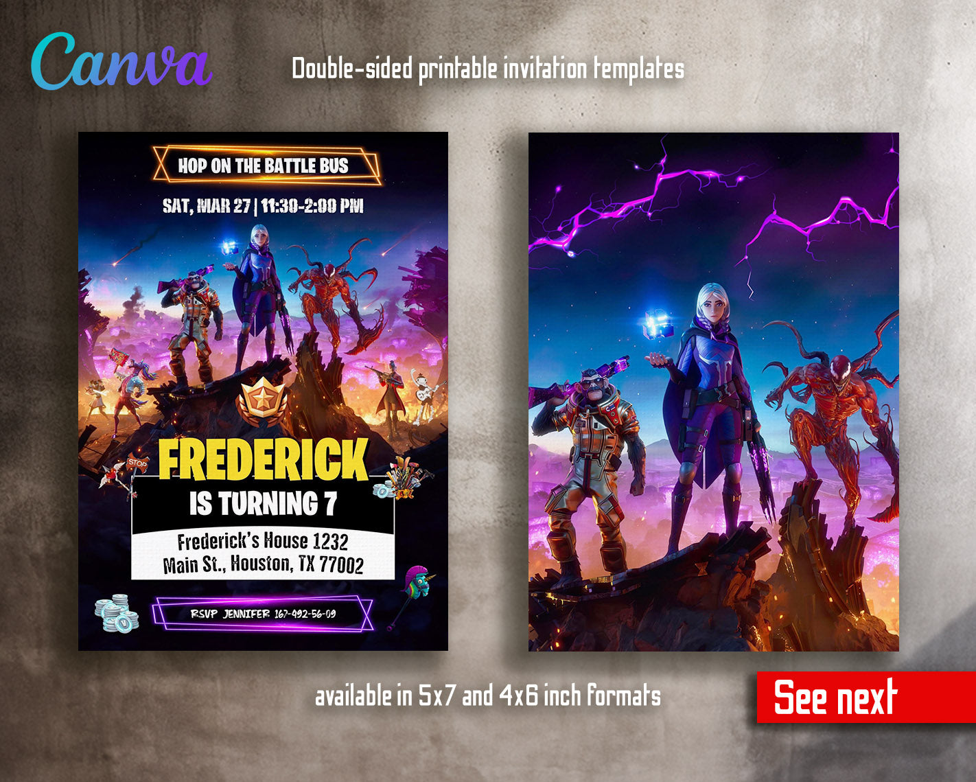 Fortnite gamer customizable invitation template | Share or Print | boy | TA578