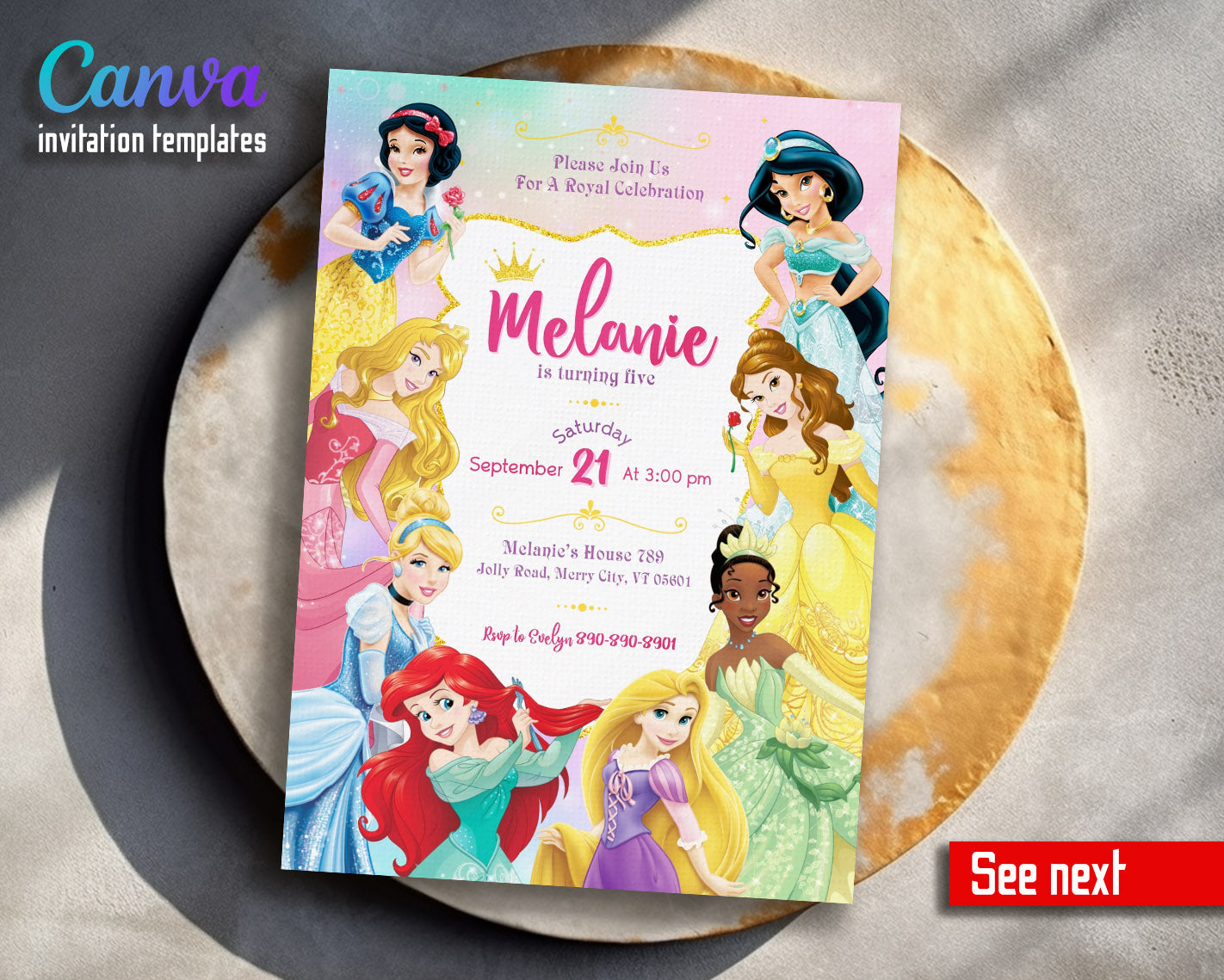 Disney Princess  customizable invitation template | Share or Print | girl | BF945