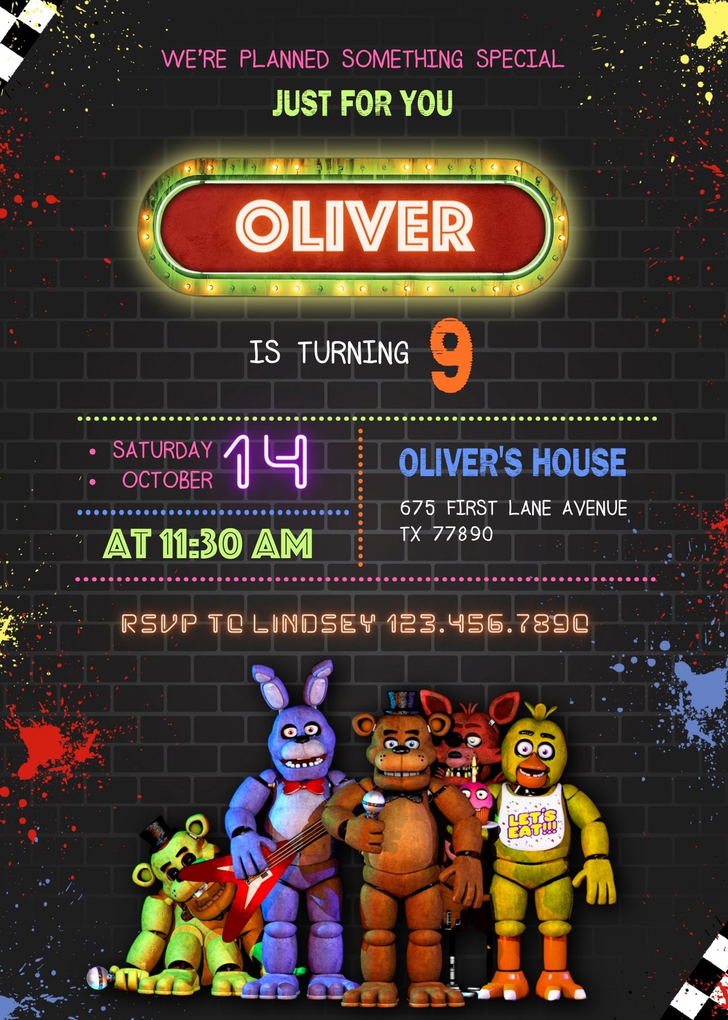 Five Nights at Freddy's customizable invitation template | Share or Print |  | EL503