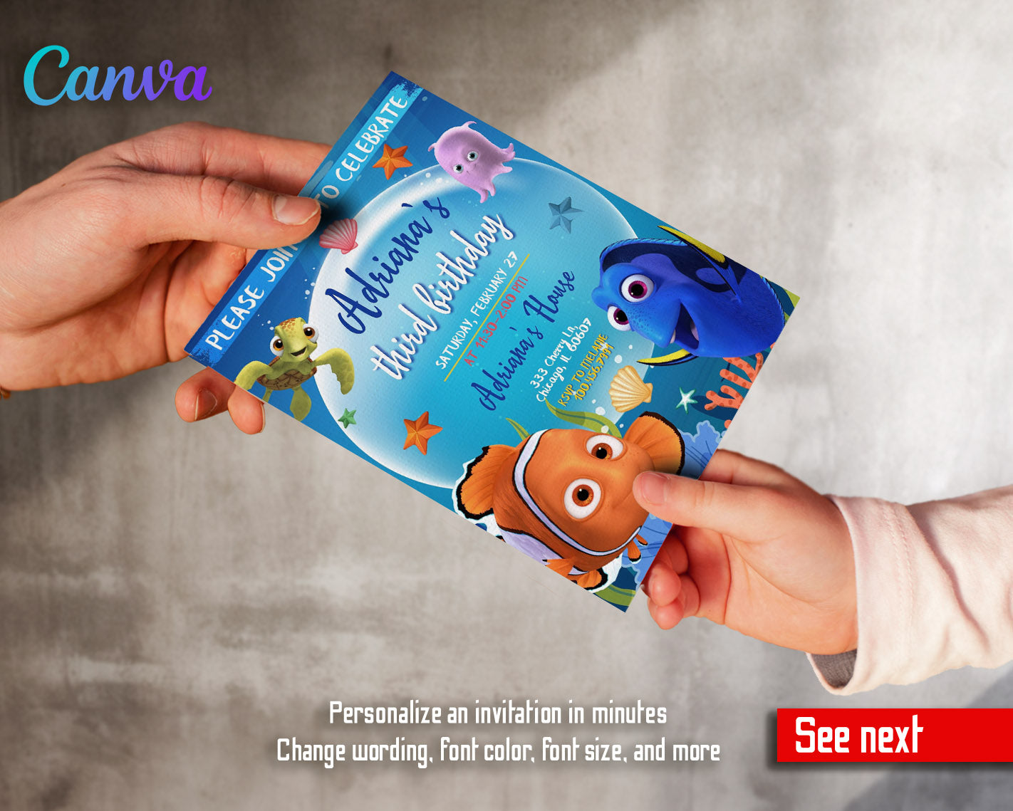 Finding Nemo customizable invitation template | Share or Print |  | RF612