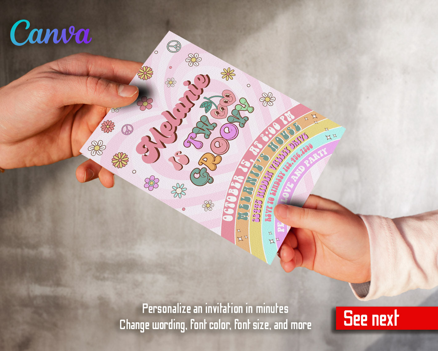 Groovy Second Birthday customizable invitation template | Share or Print |  | SW364