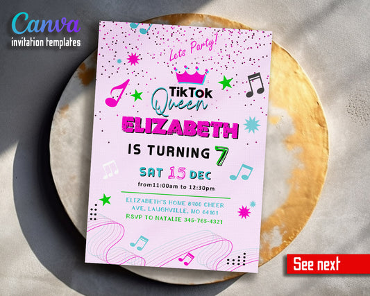 Tik Tok Party customizable invitation template | Share or Print |  | RP096