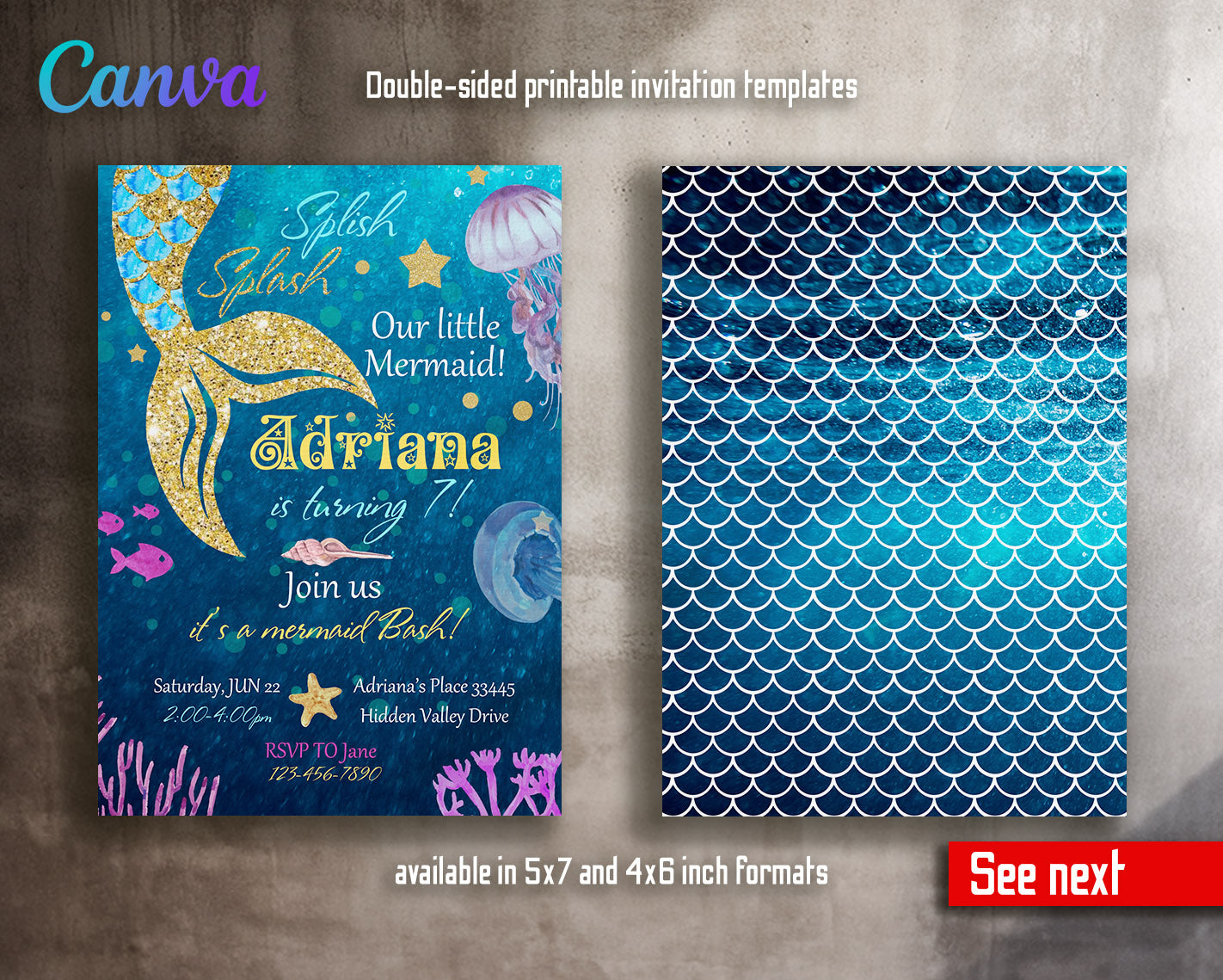 The Little Mermaid Ariel customizable invitation template | Share or Print | girl | JN150