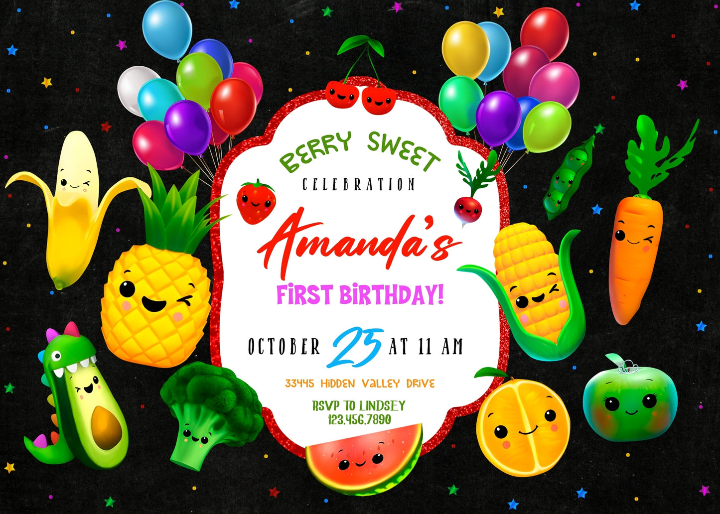 Hey Bear Sensory Dancing Fruits customizable invitation template | Share or Print |  | BF445