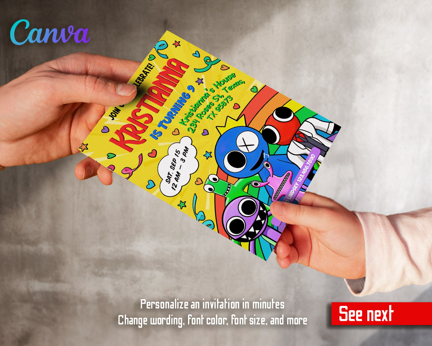 Rainbow Friends  customizable invitation template | Share or Print |  | NY884