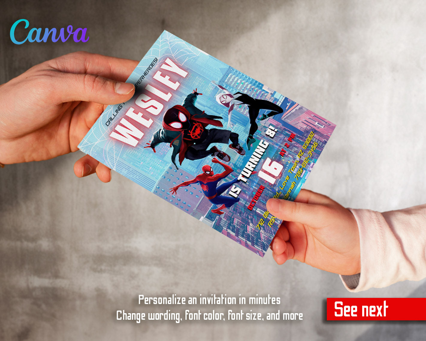 Spider Man Across the Spider-Verse customizable invitation template | Share or Print | boy | RK848