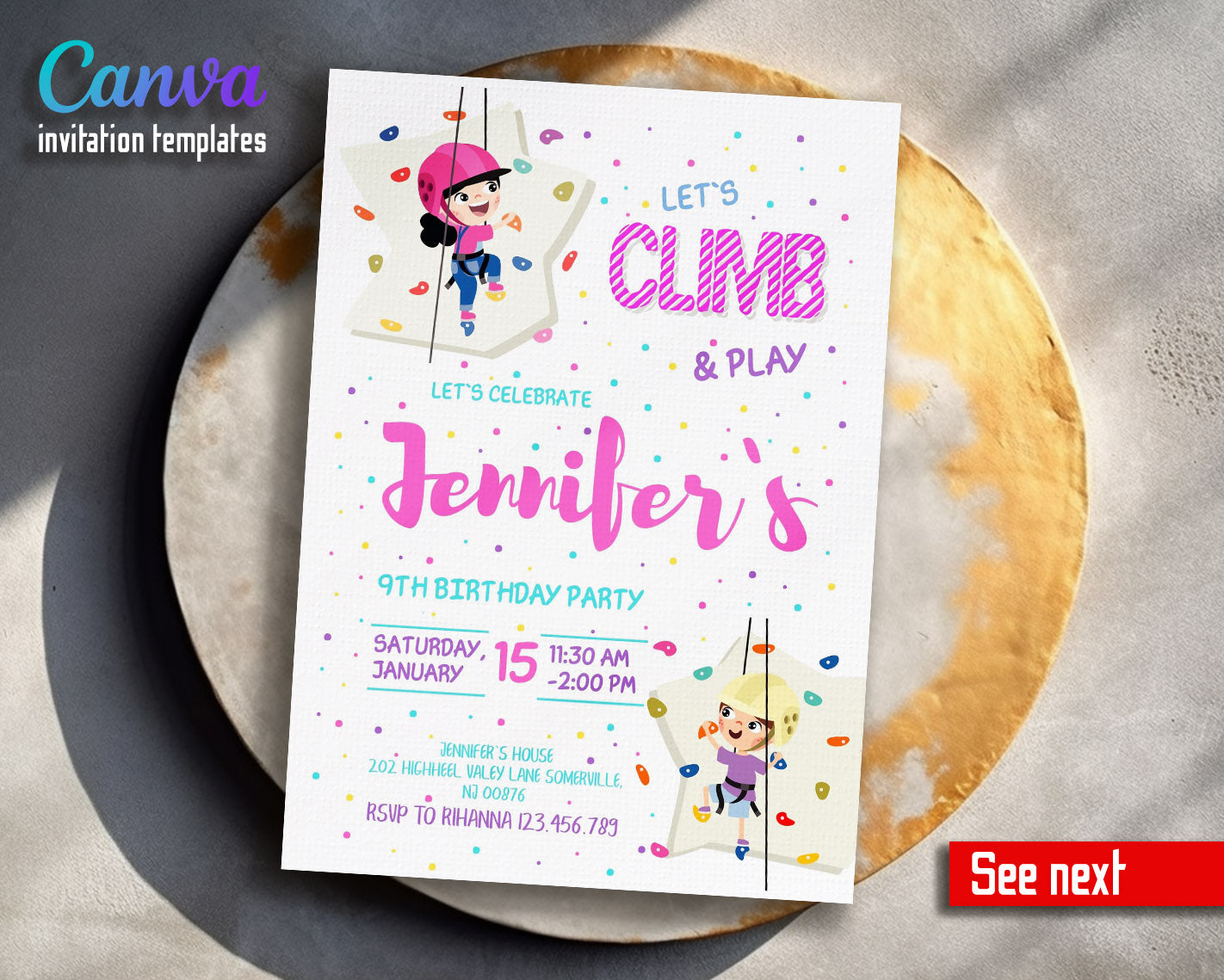 Rock Climbing  customizable invitation template | Share or Print |  | ZH844