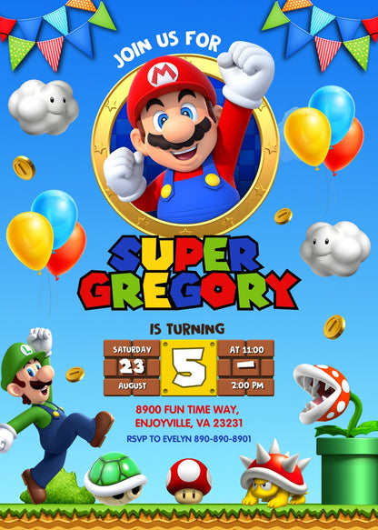 Super Mario Bros  customizable invitation template | Share or Print |  | RC025