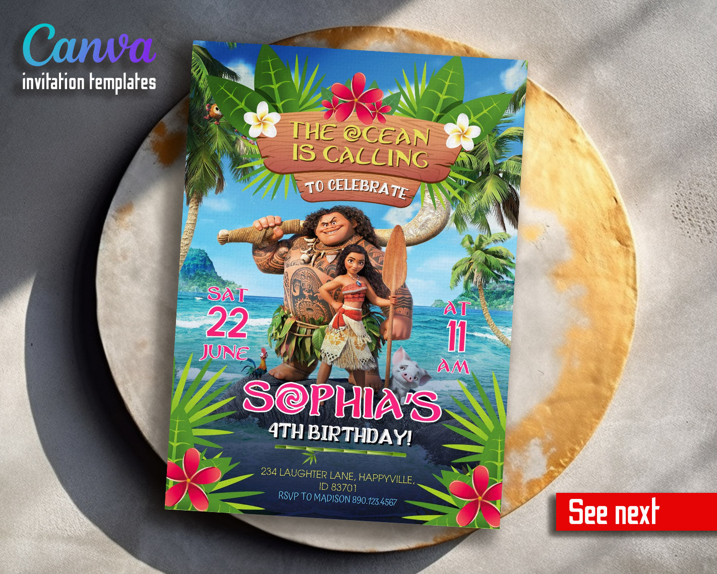 Moana Princess  customizable invitation template | Share or Print | girl | RH404