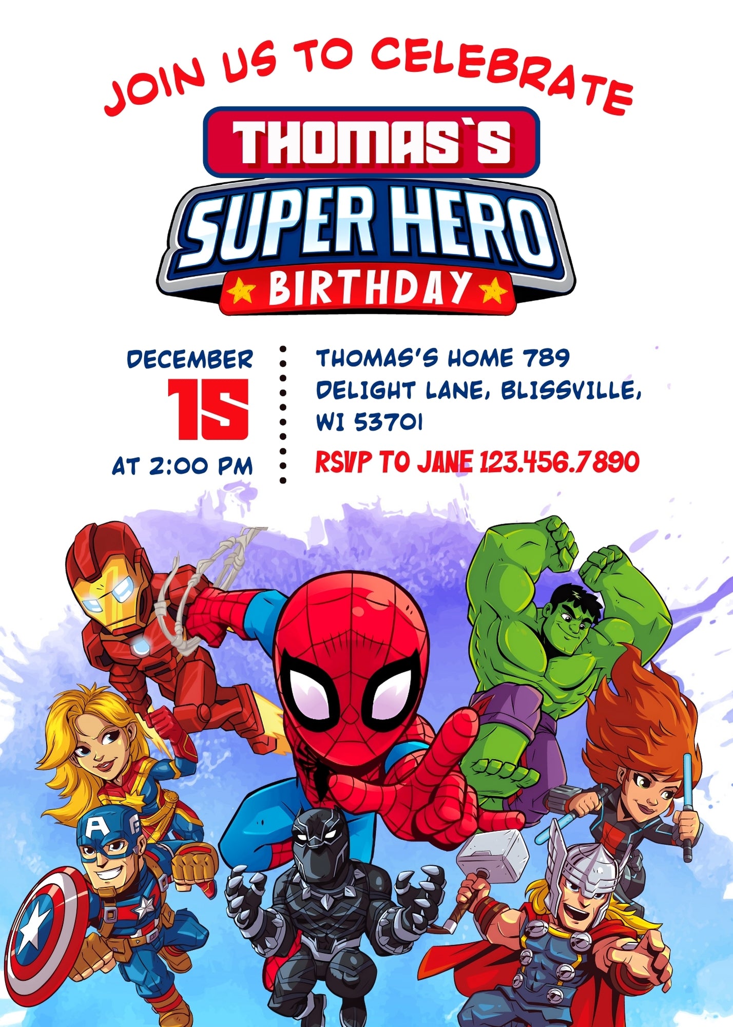 Avengers Marvel Superhero  customizable invitation template | Share or Print | boy | XA274