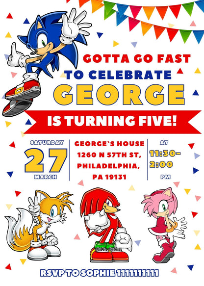 Sonic Hedgehog customizable invite template | instant download | Share or Print | JZ318